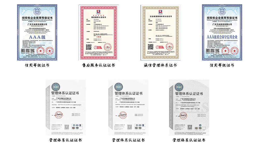 艾尚家具從建廠以來榮獲各項資質